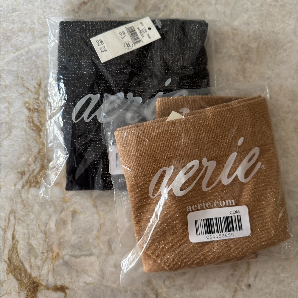 AERIE NWT size L sparkle full cut brief panties. Qty 2, one black one nude